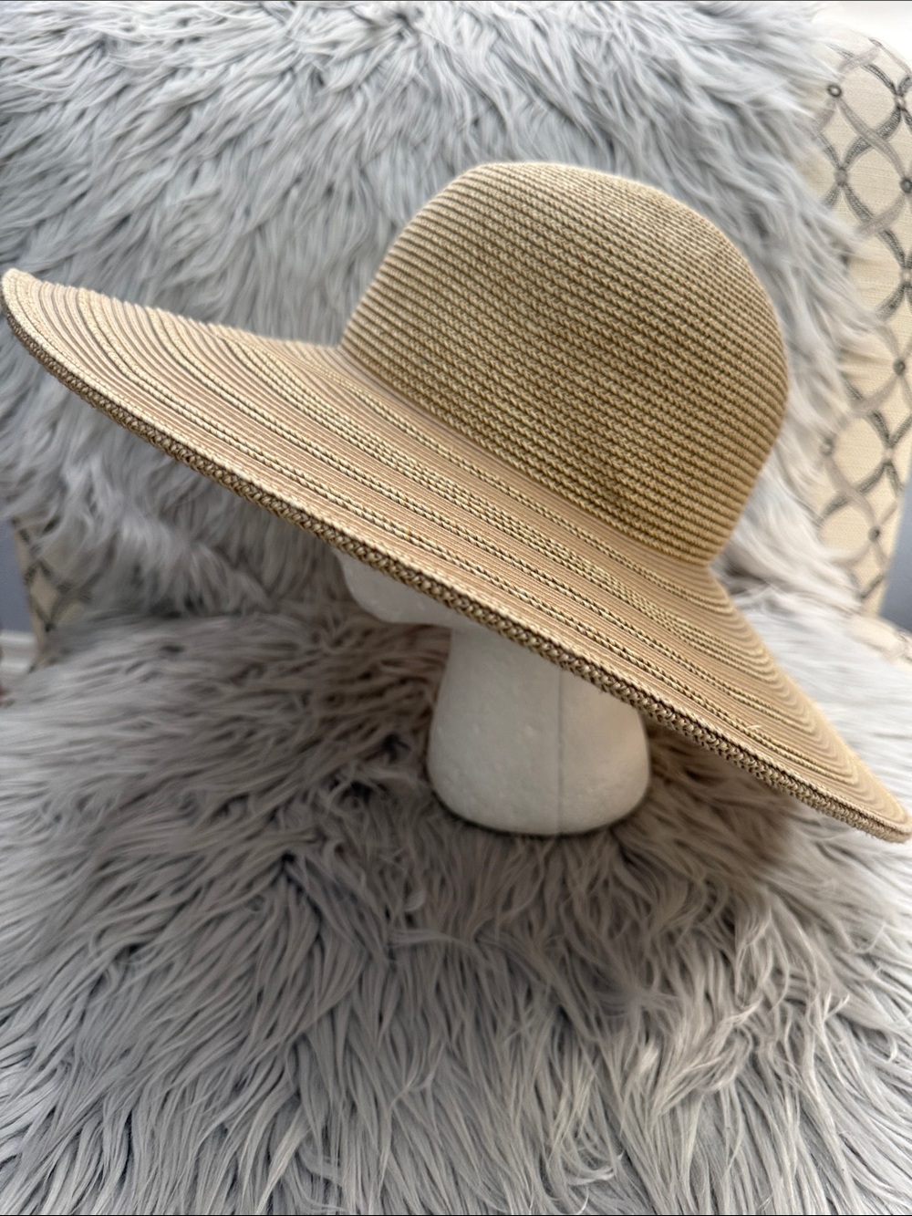 Nine West Cream Wide Floppy Brim Straw Sun Hat - Picture 11 of 15